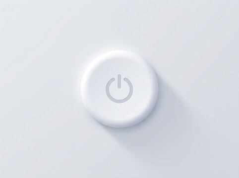 Minimalist white circular power button with illuminated standby symbol