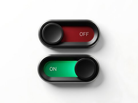 Black toggle switches with bright glowing indicators for software application