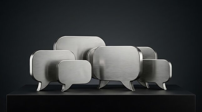 Set of metallic speech bubbles on a dark pedestal for happy new year