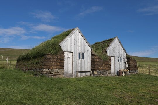 Horse stable and tool shed in original peat construction, L&yacute;tingssta&eth;ir, North Iceland, Iceland