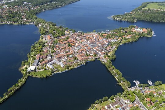 Lauenburg Lakes nature Park, Ratzeburg Lake, island town, island, aerial view, Ratzeburg, Duchy of Lauenburg, Schleswig Holstein, Germany