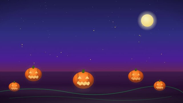 Glowing Jack-o'-Lanterns in Misty Pumpkin Patch at Night