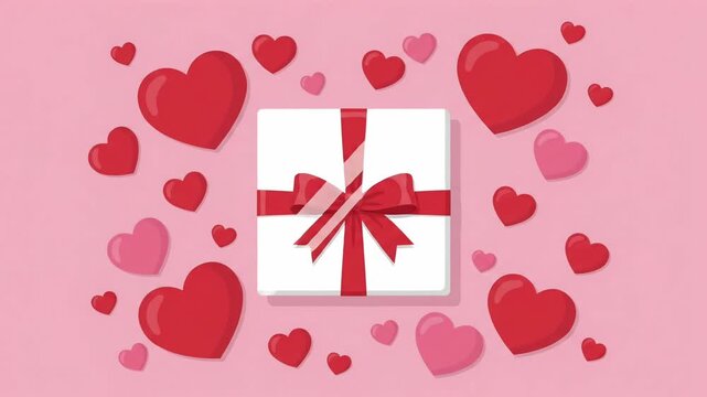 Boxing Day sale gift box with red hearts promo discount event shopping retail 2d motion graphic animation loop
