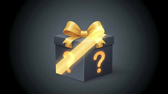 Boxing Day mystery gift box with glowing question marks secret surprise sale promo event 3d motion graphic loop
