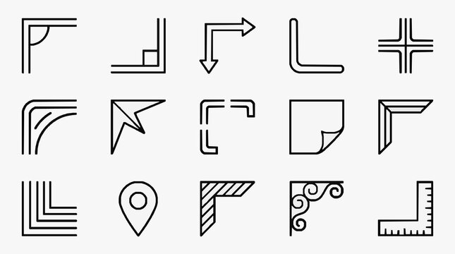 Geometric corner design elements and directional arrows for UI icons or architectural plans