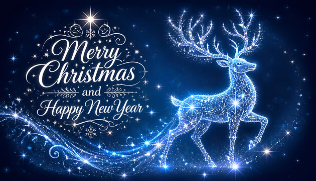 Christmas card with silhouette Magic Deer