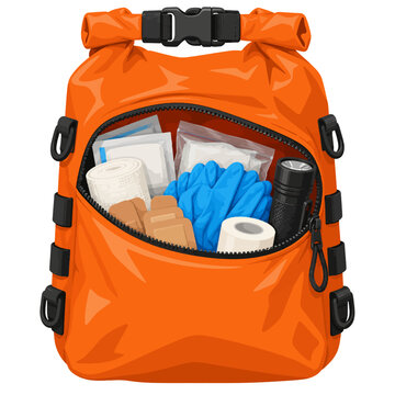 Orange Waterproof Emergency Medical Supply Dry Bag with First Aid Equipment