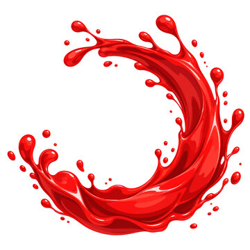 Dynamic Red Liquid Paint Splash Crescent Wave Isolated on White Background