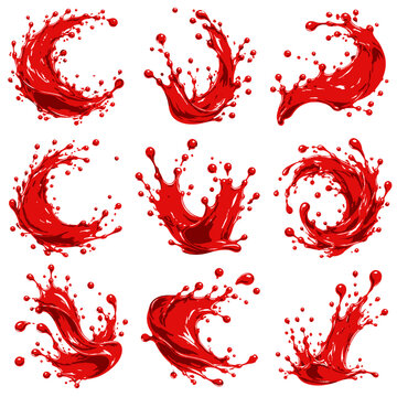 Dynamic Red Liquid Paint Splash Crescent Wave Isolated on White Background