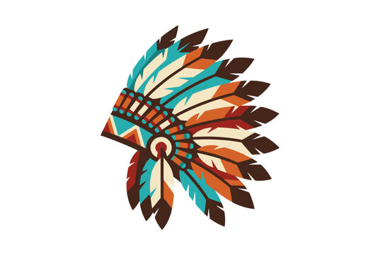 A colorful feathered native headdress illustration displayed flatly