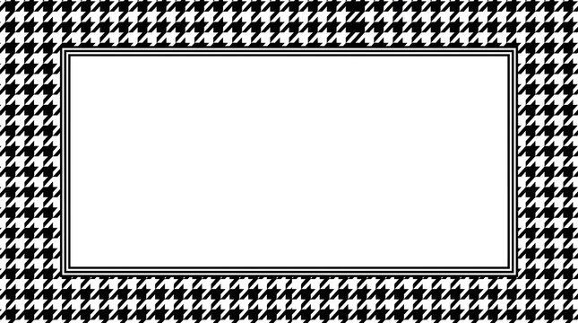 Black and white houndstooth pattern border frame with background, decorative template banner, blank backdrop