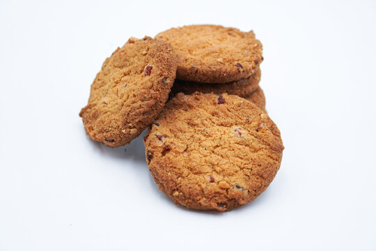 stacked homemade cookies with texture, perfect for food and bakery on a white background