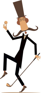 Funny golfer man in the top hat