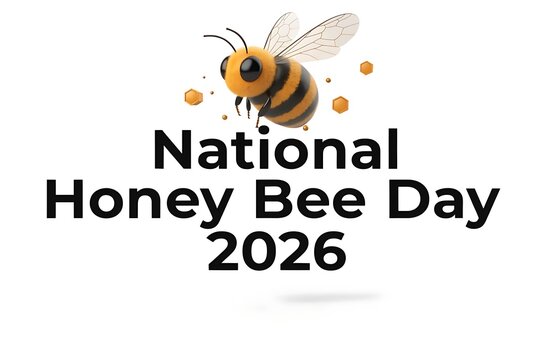 Illustrated honey bee flying near text for national day with awareness insect nature lover protect bees conservation pollinator wildlife pollination