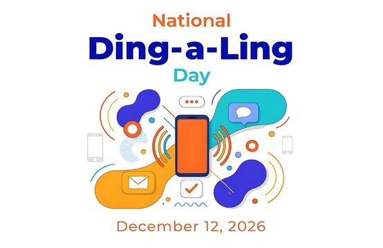 Mobile phone graphic displaying digital connectivity icons for national ding-a-ling day with cell social media communication tool device world tech background smartphone
