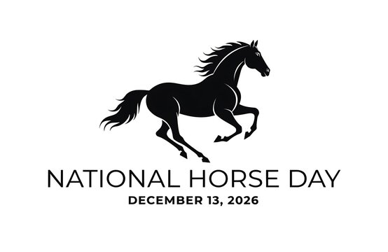 Black silhouette of galloping horse celebrating national day on december 13 2026 with domestic animal outline holiday text equestrian theme welfare racing training