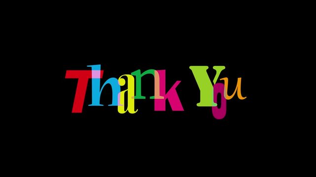 Colorful animated thank you typography text on black background