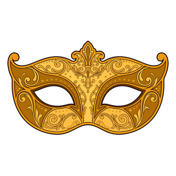 Elegant Golden Masquerade Party Mask New Year's Eve Celebration Flat Vector Illustration