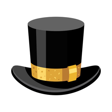 Classic Black Top Hat with Gold Ribbon New Year's Eve Party Flat Vector Illustration