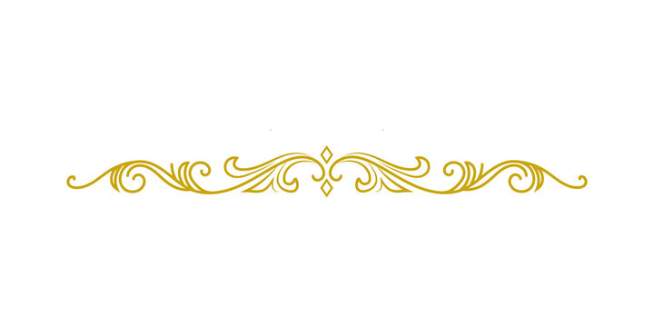 Elegant golden vintage flourish divider for wedding invitation or luxury certificate design, ornate calligraphic scroll element with decorative diamond accents isolated on transparent background