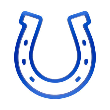 Neon blue horse horseshoe lucky charm symbol for equestrian sports and good fortune sign isolated on a transparent background