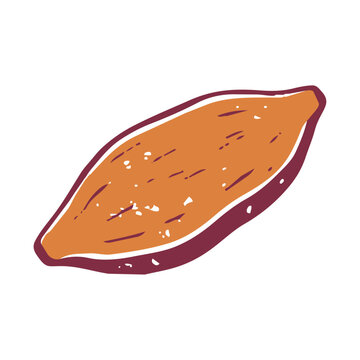 Printmaking Style Sweet Potato and Roasted Sweet Potato Vector Illustration for Autumn Food Design／版画風のさつまいも・焼き芋・秋の食材モチーフのベクターイラスト