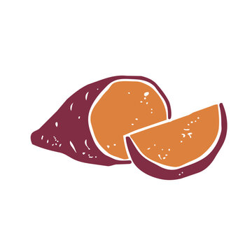 Printmaking Style Sweet Potato and Roasted Sweet Potato Vector Illustration for Autumn Food Design／版画風のさつまいも・焼き芋・秋の食材モチーフのベクターイラスト