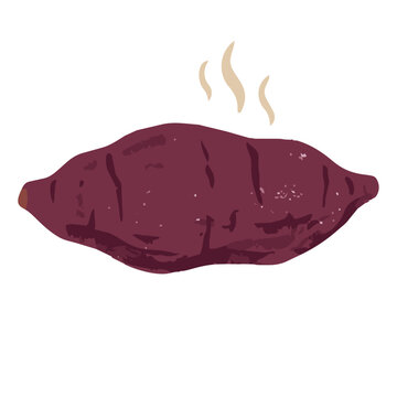 Printmaking Style Sweet Potato and Roasted Sweet Potato Vector Illustration for Autumn Food Design／版画風のさつまいも・焼き芋・秋の食材モチーフのベクターイラスト