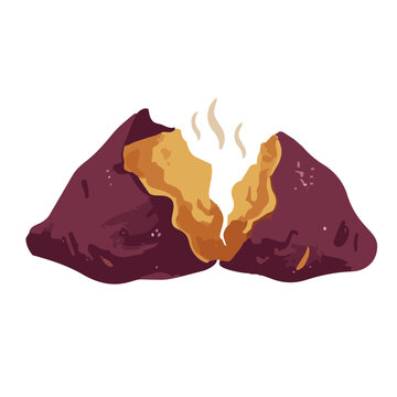 Printmaking Style Sweet Potato and Roasted Sweet Potato Vector Illustration for Autumn Food Design／版画風のさつまいも・焼き芋・秋の食材モチーフのベクターイラスト