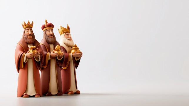 Three Wise Men Holding Golden Gifts in Christmas Clay Illustration