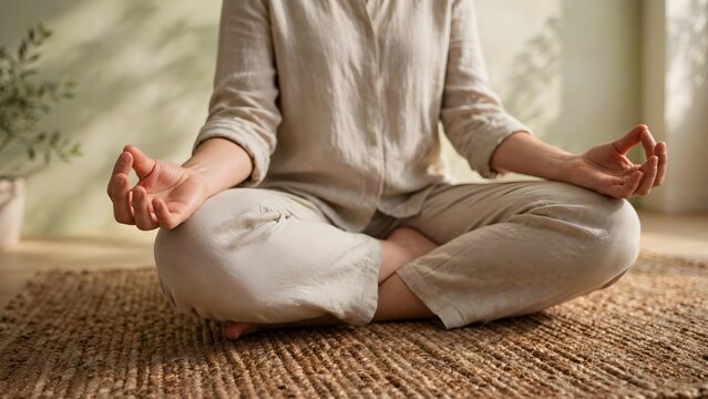 Person meditating in lotus pose with hands in mudra gesture