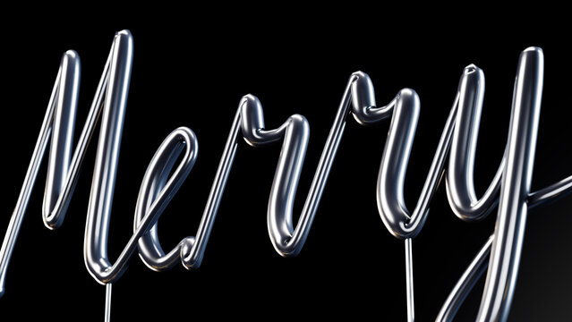 Silver foil balloon letters spelling merry for celebration decoration