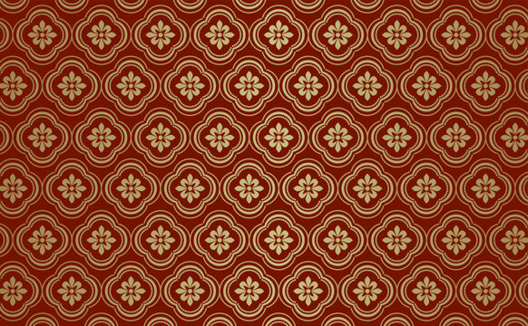 A stunning burgundy background with a gold Chinese floral pattern.