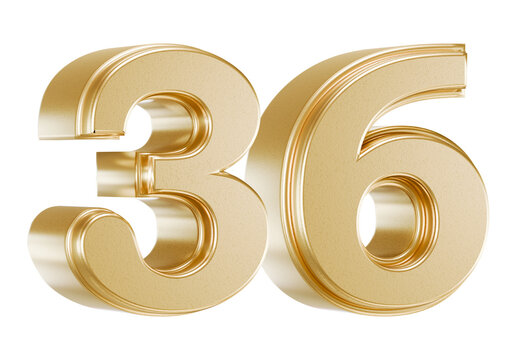 Metallic gold number 36 three dimensional render
