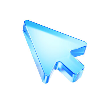 Blue Glass Computer Mouse Cursor icon isolated - Click Pointer Cursor Arrow - 3d illustration