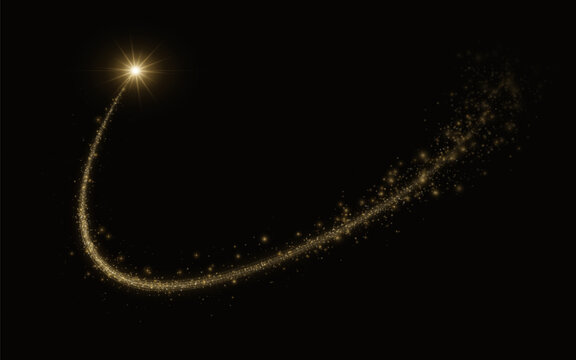 Golden Shooting Star with Curved Glitter Trail