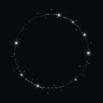 Silver Glitter Circle Frame with Sparkling Stars