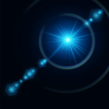 Blue Lens Flare with Rings and Hexagonal Reflections