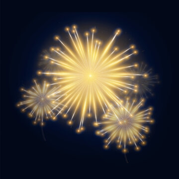 Golden Fireworks Bursting in a Dark Blue Sky