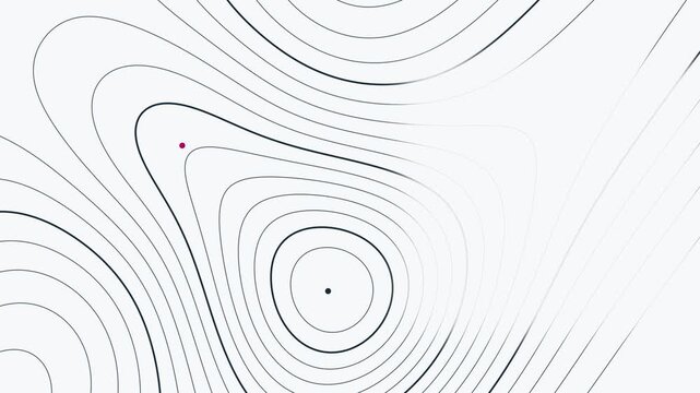 Animated isotherm lines moving slowly drawn as a minimal cartographic pattern in purple and violet on a light background. Smooth 4K seamless loop of elevation isolines with slow organic movement. Wide