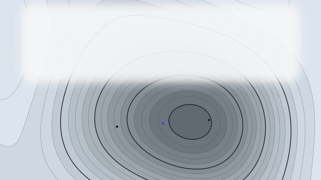 Animated heat field two sources drawn as a minimal cartographic pattern in blue and indigo on a light background. Smooth 4K seamless loop of elevation isolines with slow organic movement. Widescreen 1