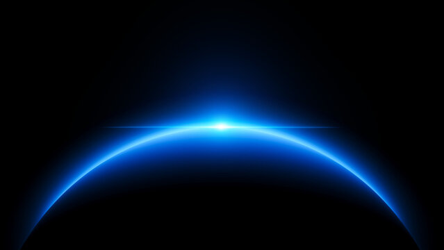 large light flare behind the planet - Blue light flare, flash light streak ray - 3d illustration
