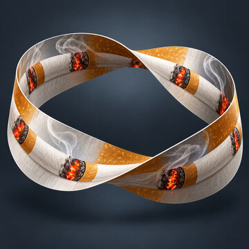 Cigarette smoke loop, tobacco addiction in endless twisted ribbon