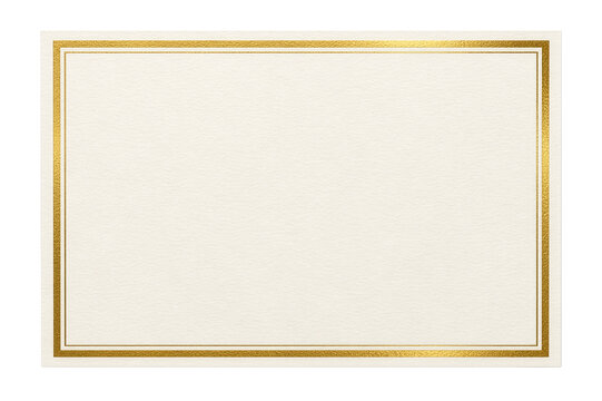 Blank elegant certificate paper with double gold foil rectangular border and cream textured surface for award diplomas, formal invitations and luxury stationery designs