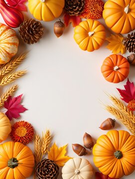 Happy Thanksgiving and Autumn Harvest Background and Copy Space Top View Photo.