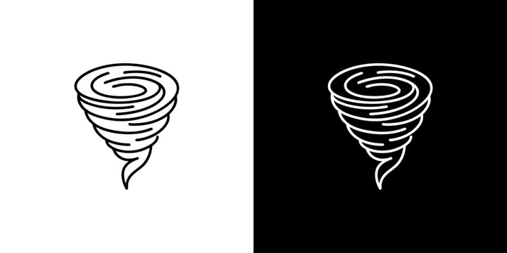 Tornado Whirlwind Outline Icon Set on Black and White Backgrounds