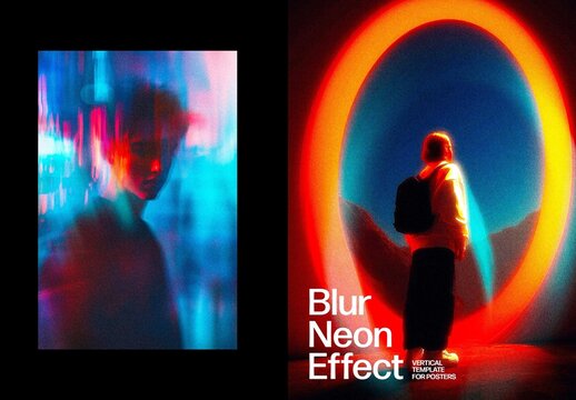Vertical Neon Blur Effect For Poster And Print Design
