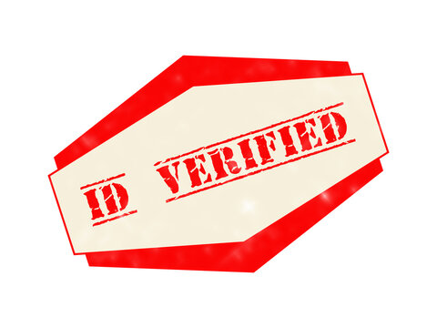 Hexagonal rubber stamp with the text id verified in red ink on a light beige background, isolated on a white background, for document validation isolated on a transparent background