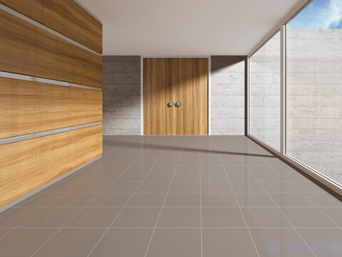 Interior view of office building, 3D rendering