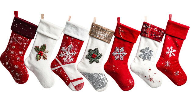Christmas stockings isolated on transparent background.
